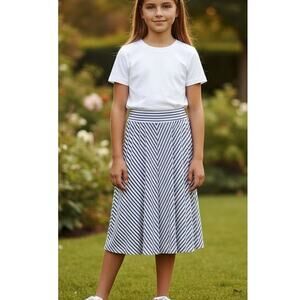 Girls Blue White Striped A-Line Midi Skirt Tween Preteen Small 6-6X Cherokee